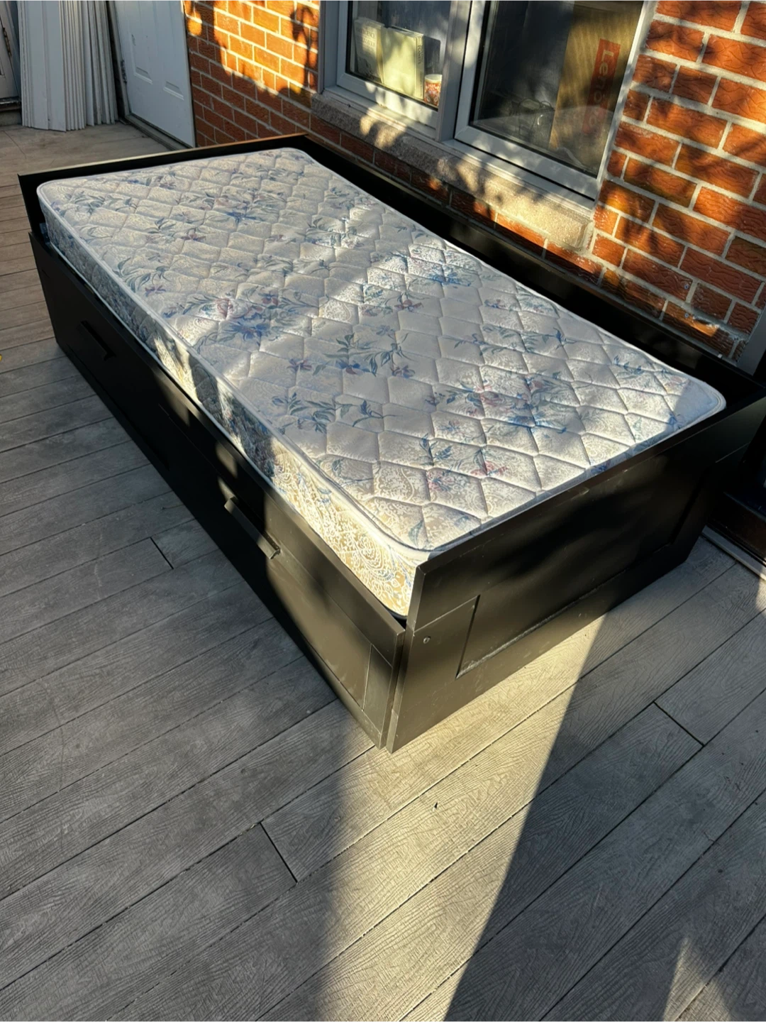 Black Single Bed Frame with Storage Drawers + 2 Mattresses - photo 4
