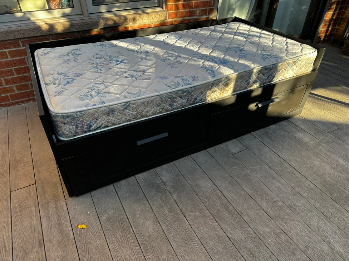 Black Single Bed Frame with Storage Drawers + 2 Mattresses - photo 5