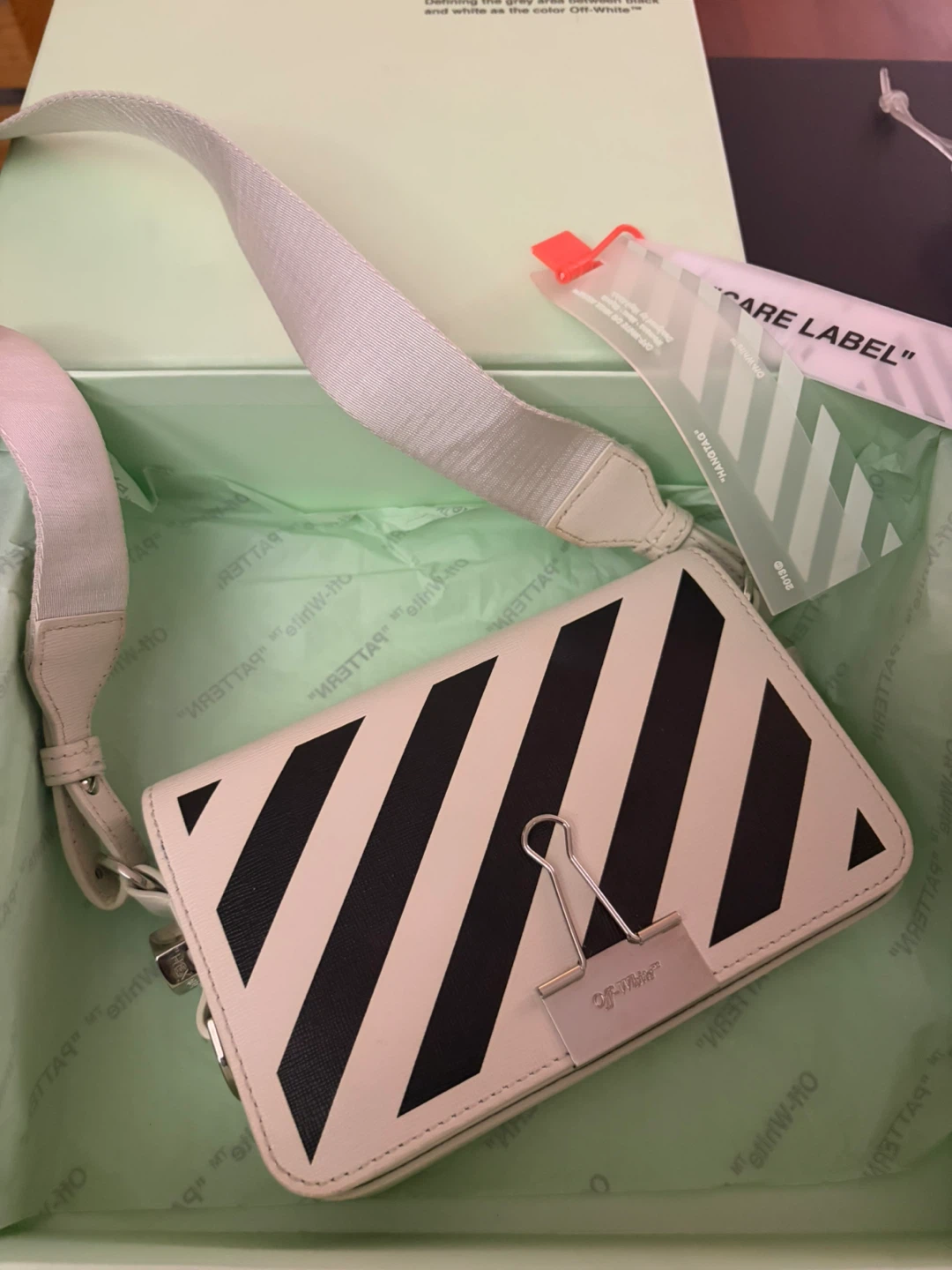 Off-White Diagonal Binder Clip Crossbody Bag