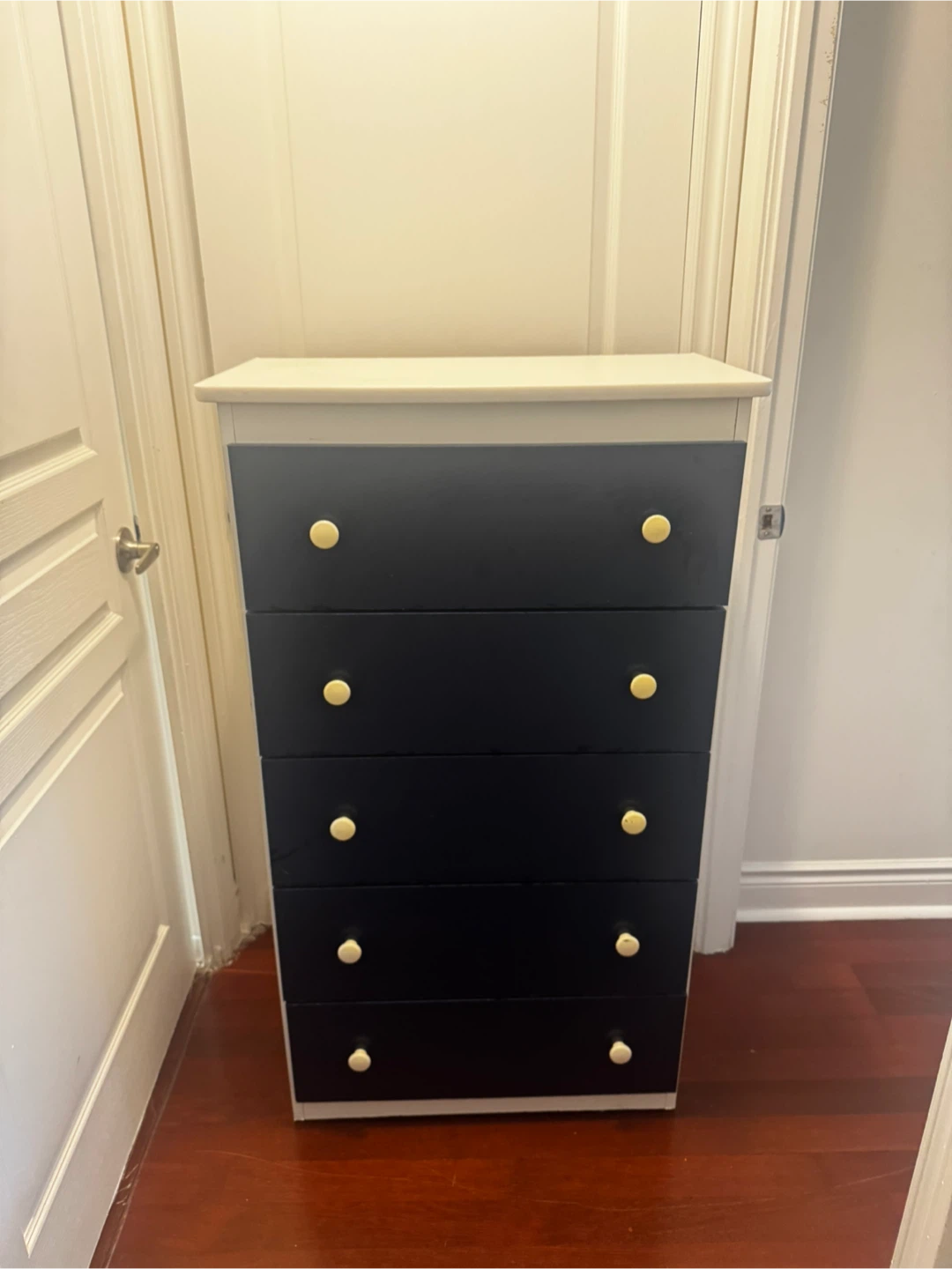 5-Drawer White and Navy Chest of Drawers