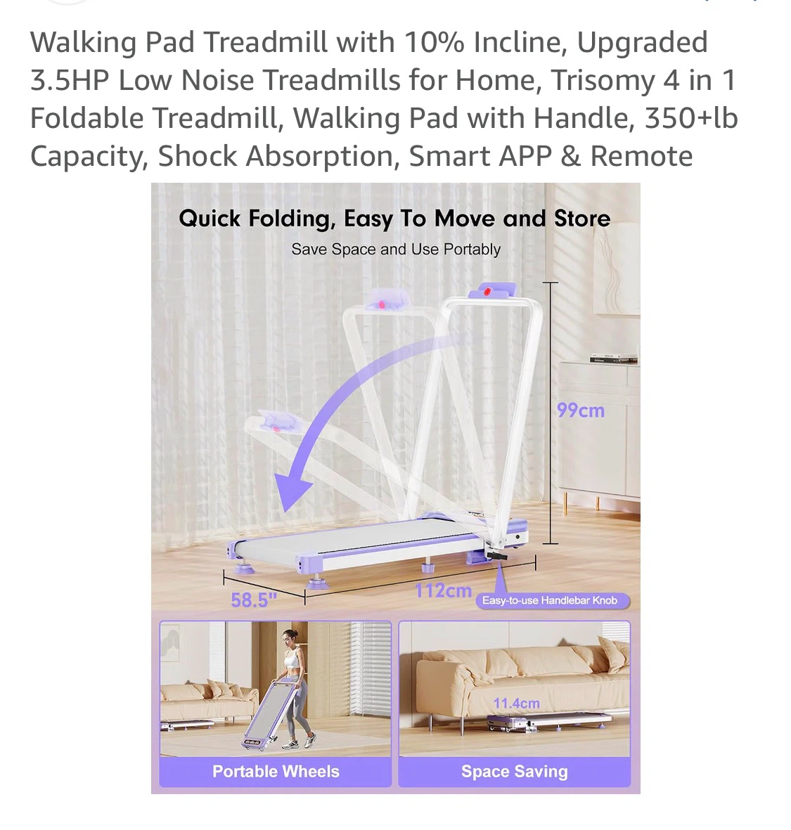 Trisomy 4-in-1 Foldable Treadmill Walking Pad - photo 4