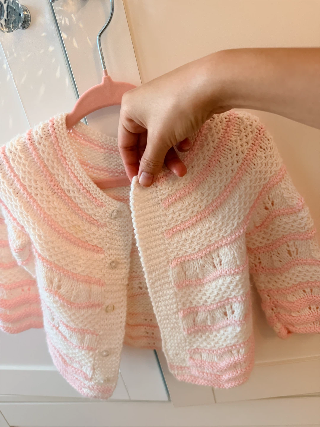 Baby Knit Cardigan Pink and White - photo 3