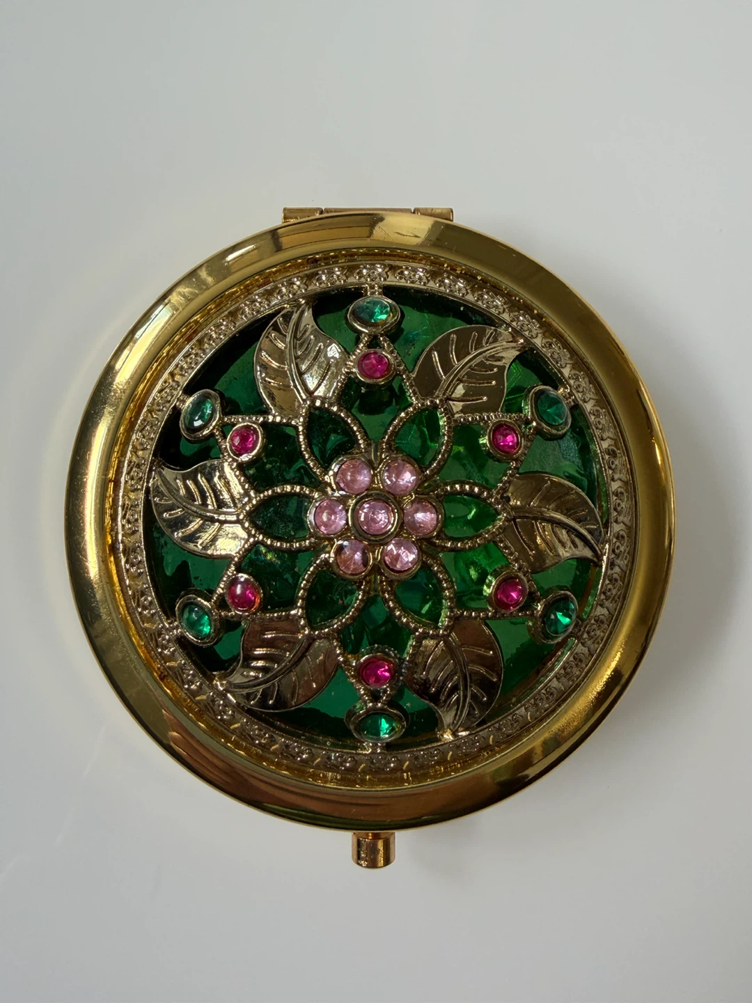 Gold-tone floral compact mirror
