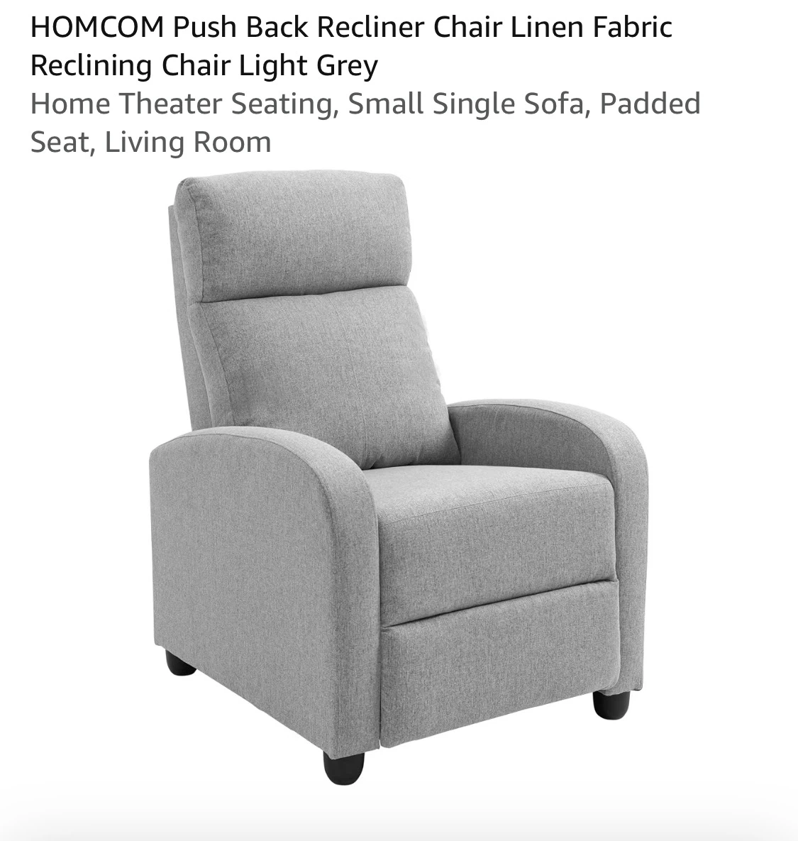 HOMCOM Light Grey Linen Fabric Push Back Recliner Chair
