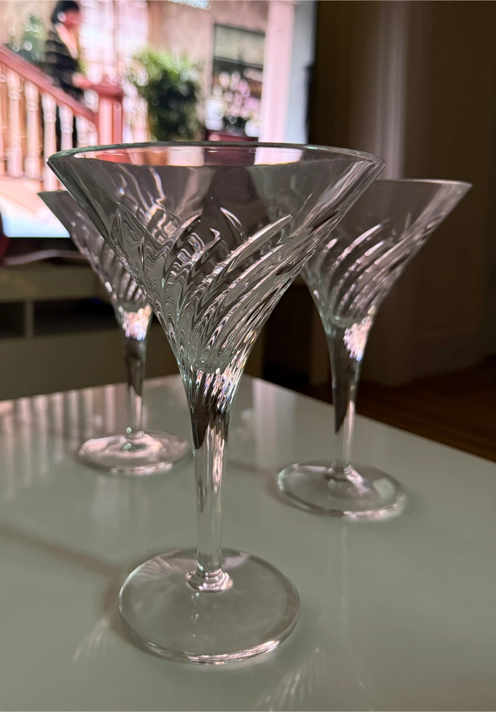 Set of 3 Crystal Swirl Martini Glasses