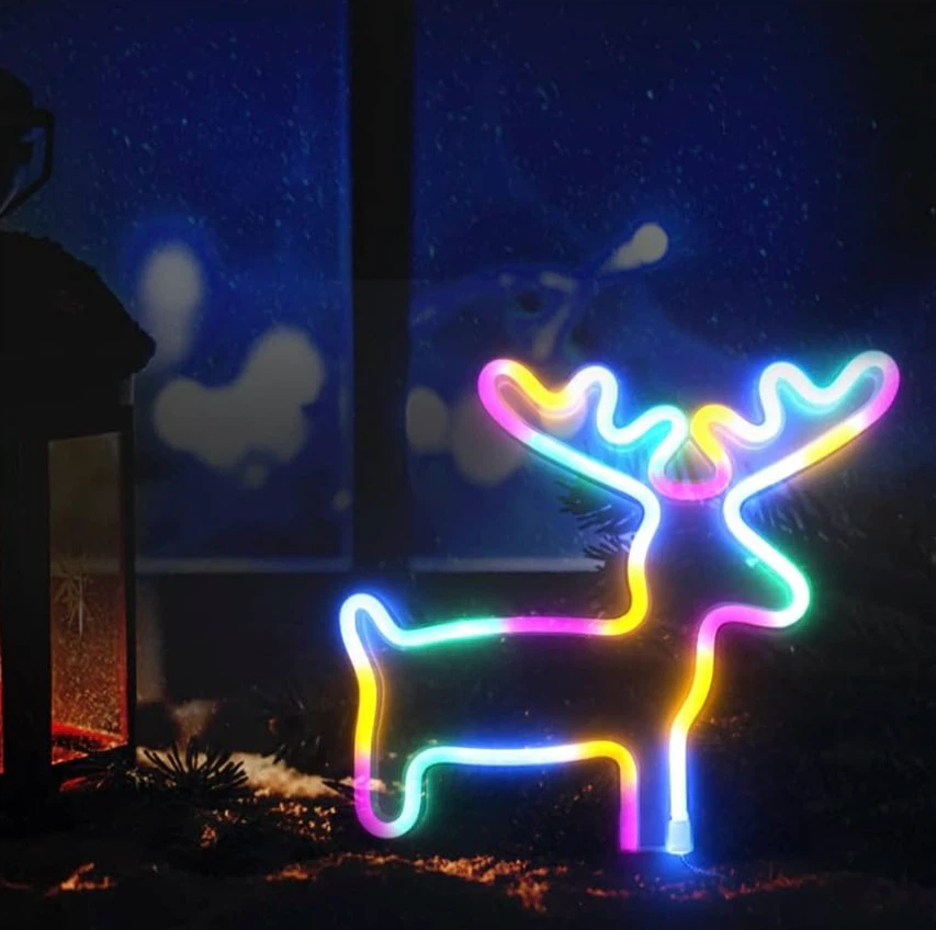 LED Neon Reindeer and Lightning Bolt Lamps