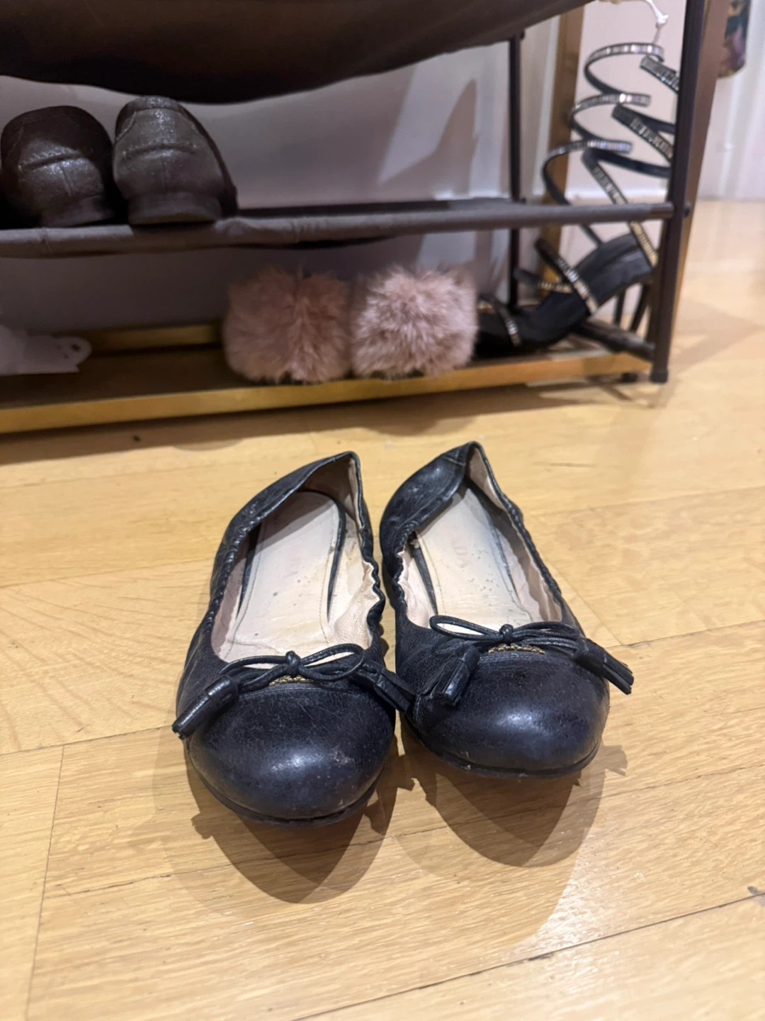 Prada Black Leather Ballet Flats