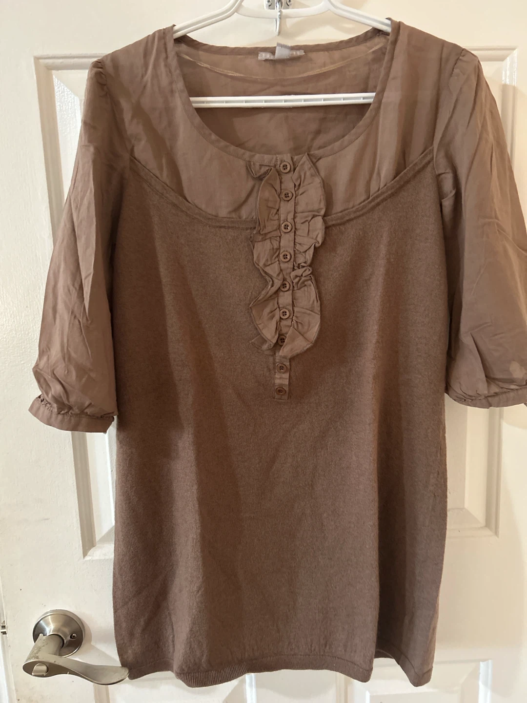 Brown Ruffle Front Top