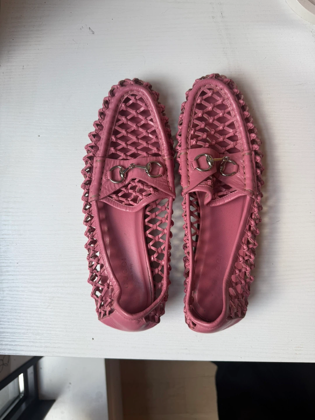 Gucci Pink Woven Horsebit Loafers
