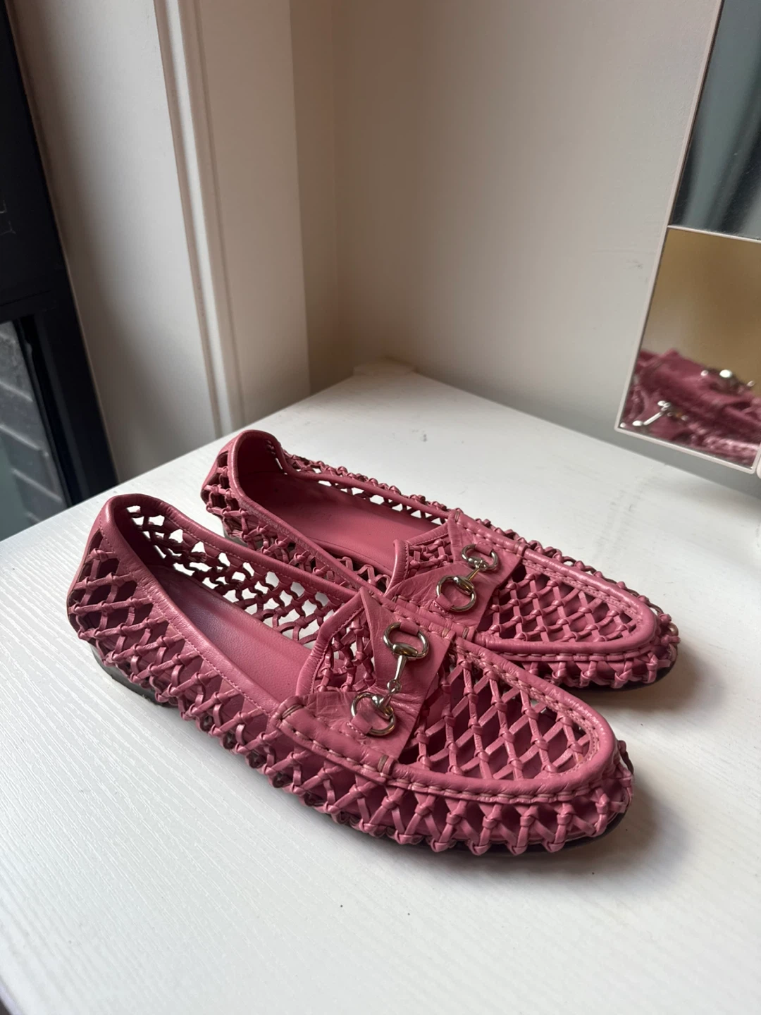Gucci Pink Woven Horsebit Loafers - photo 2