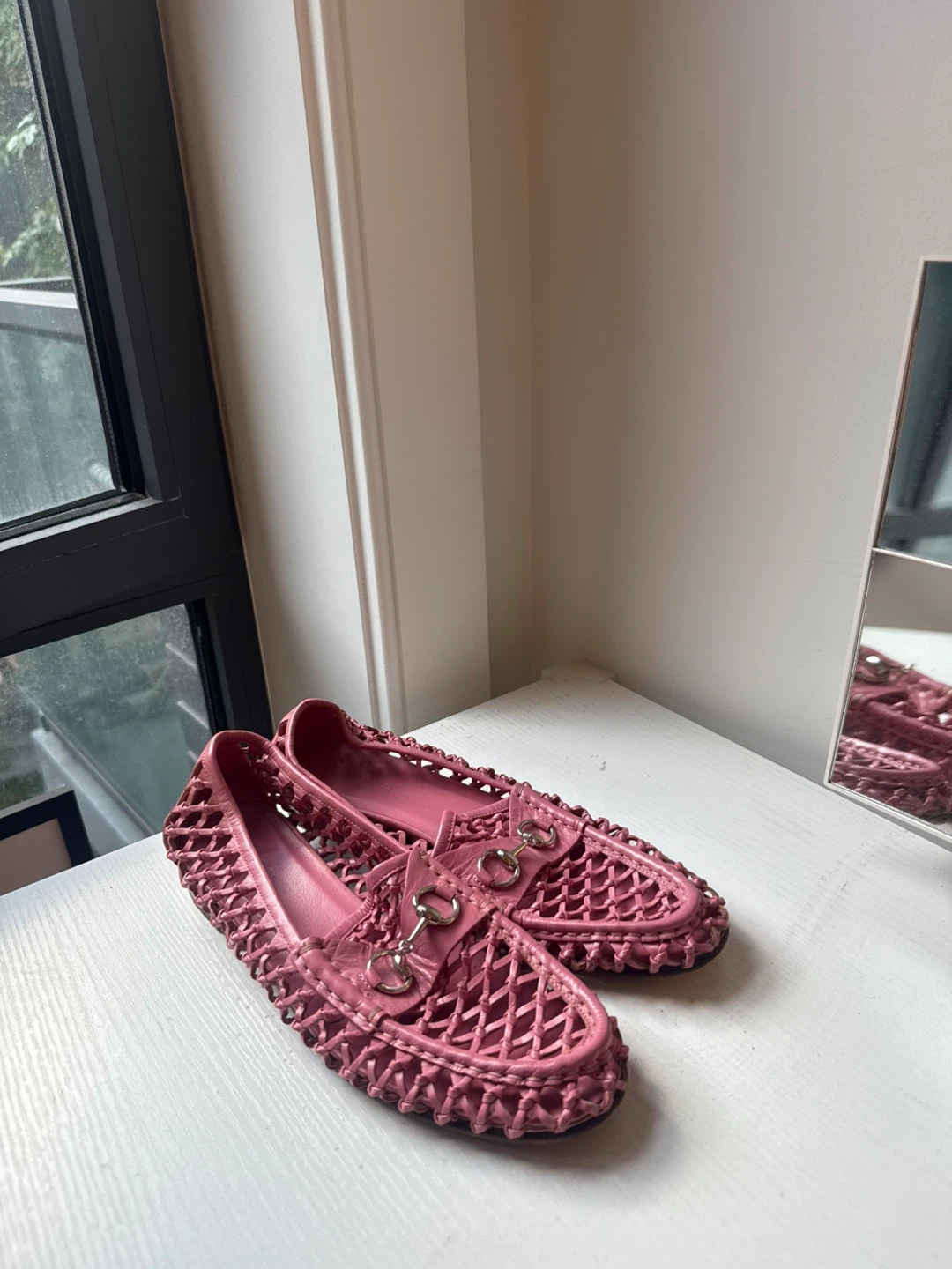 Gucci Pink Woven Horsebit Loafers - photo 3