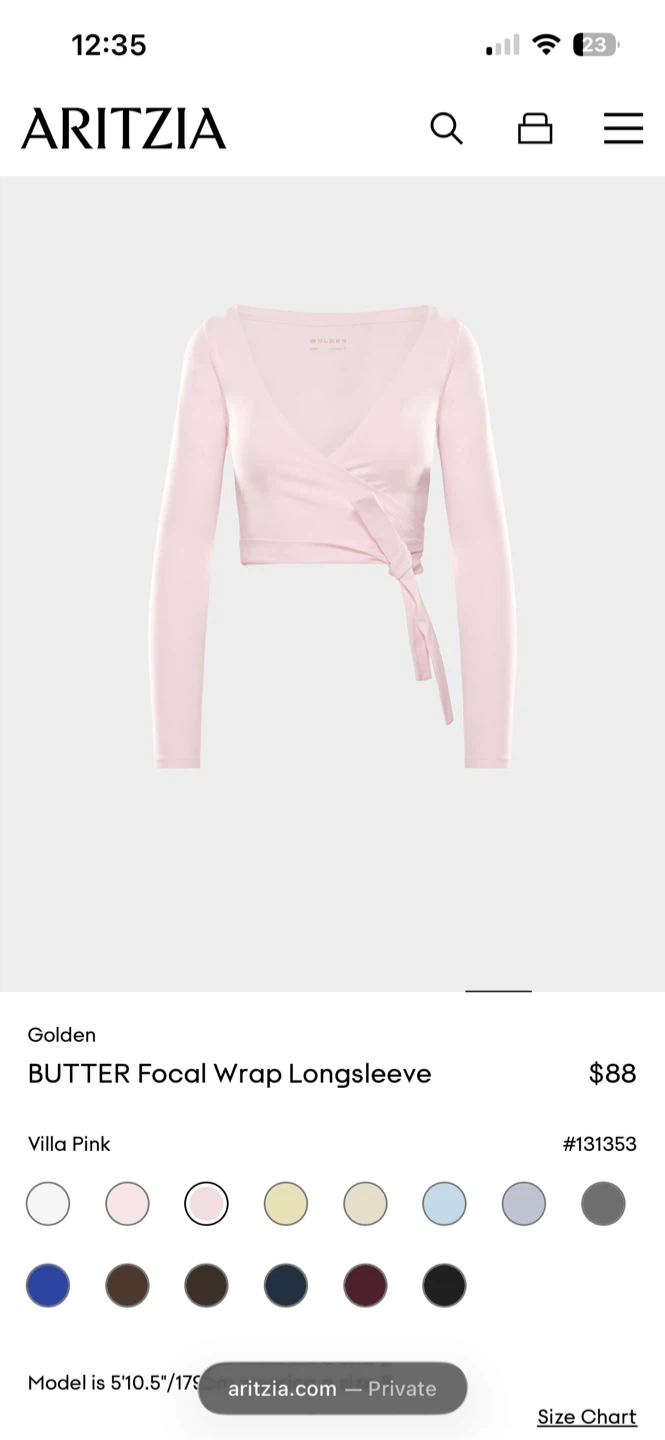 Aritzia Golden BUTTER Focal Wrap Longsleeve, size XS
