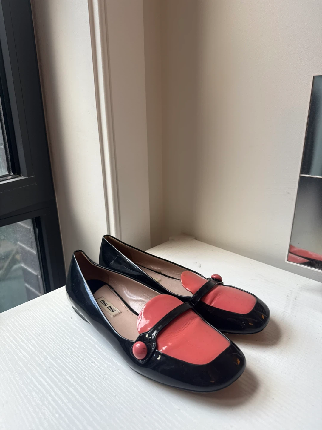 Miu Miu Black and Pink Patent Leather Loafers - photo 2