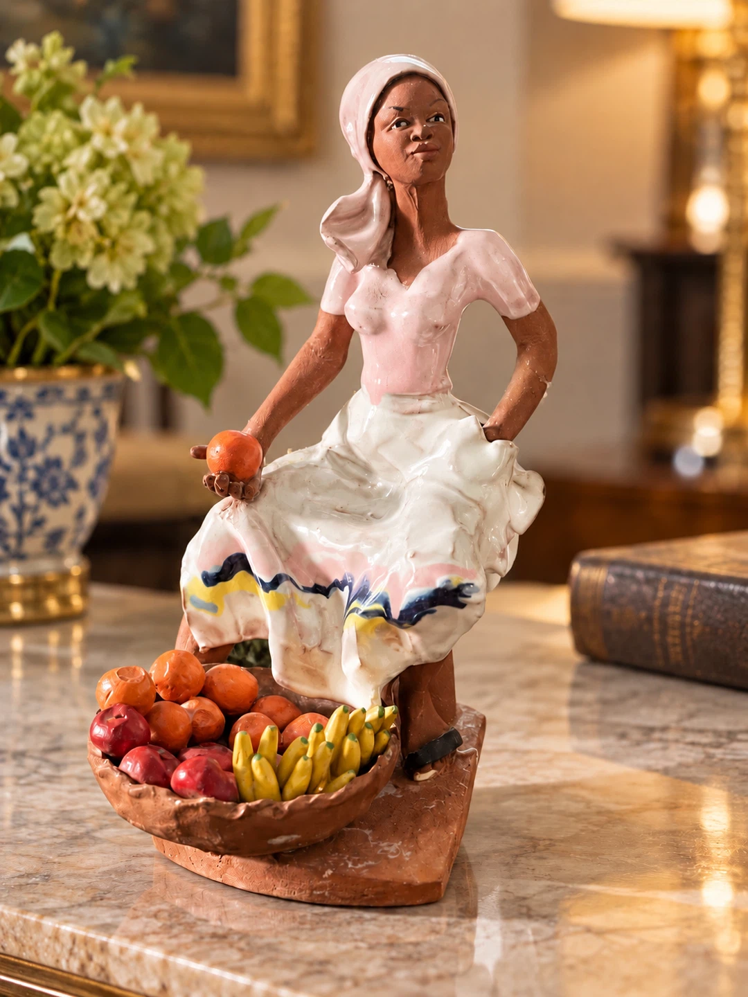 Ceramic Fruit Vendor Figurine