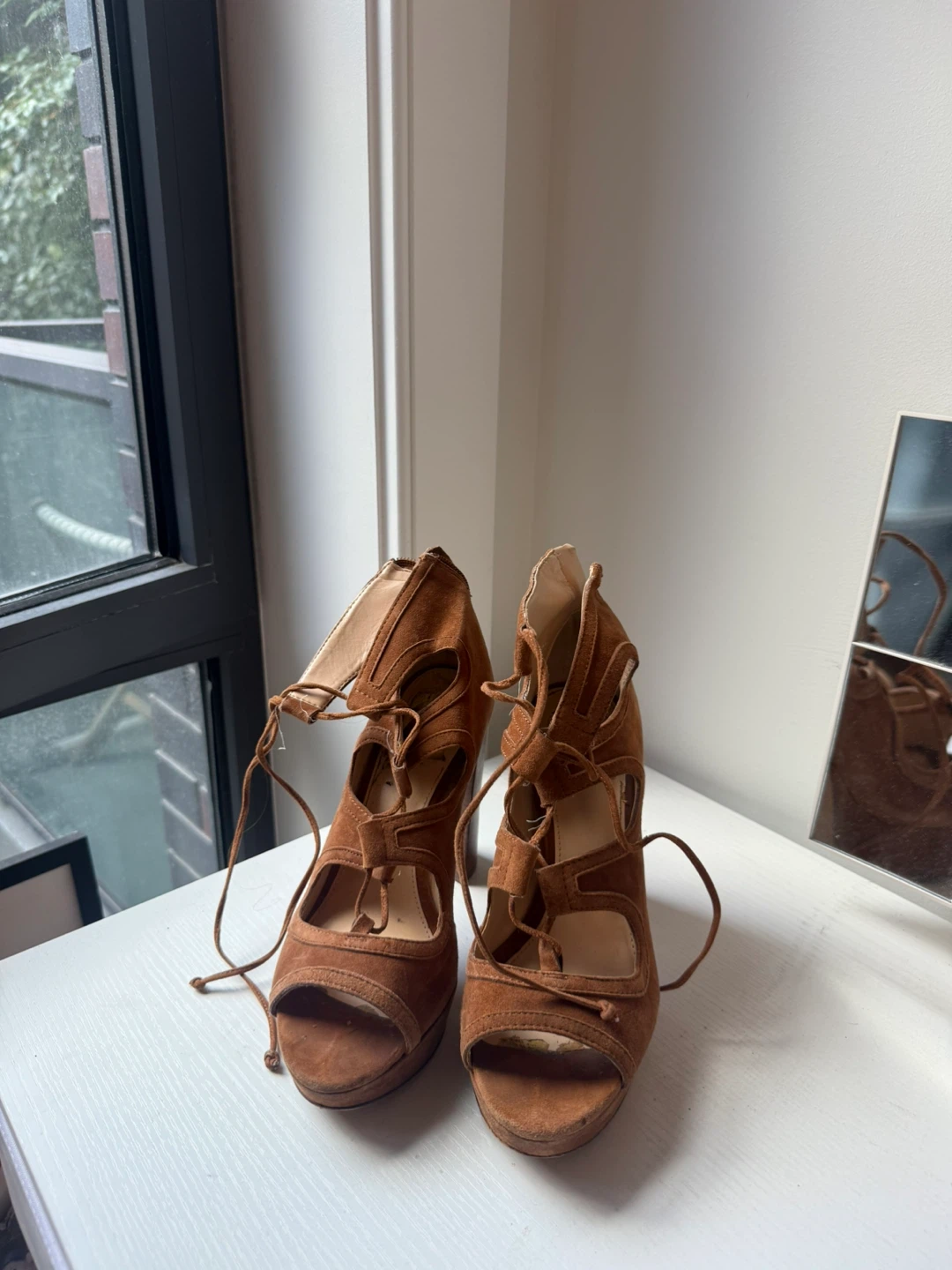 Vince Camuto Tan Suede Lace-Up Platform Heels - photo 2