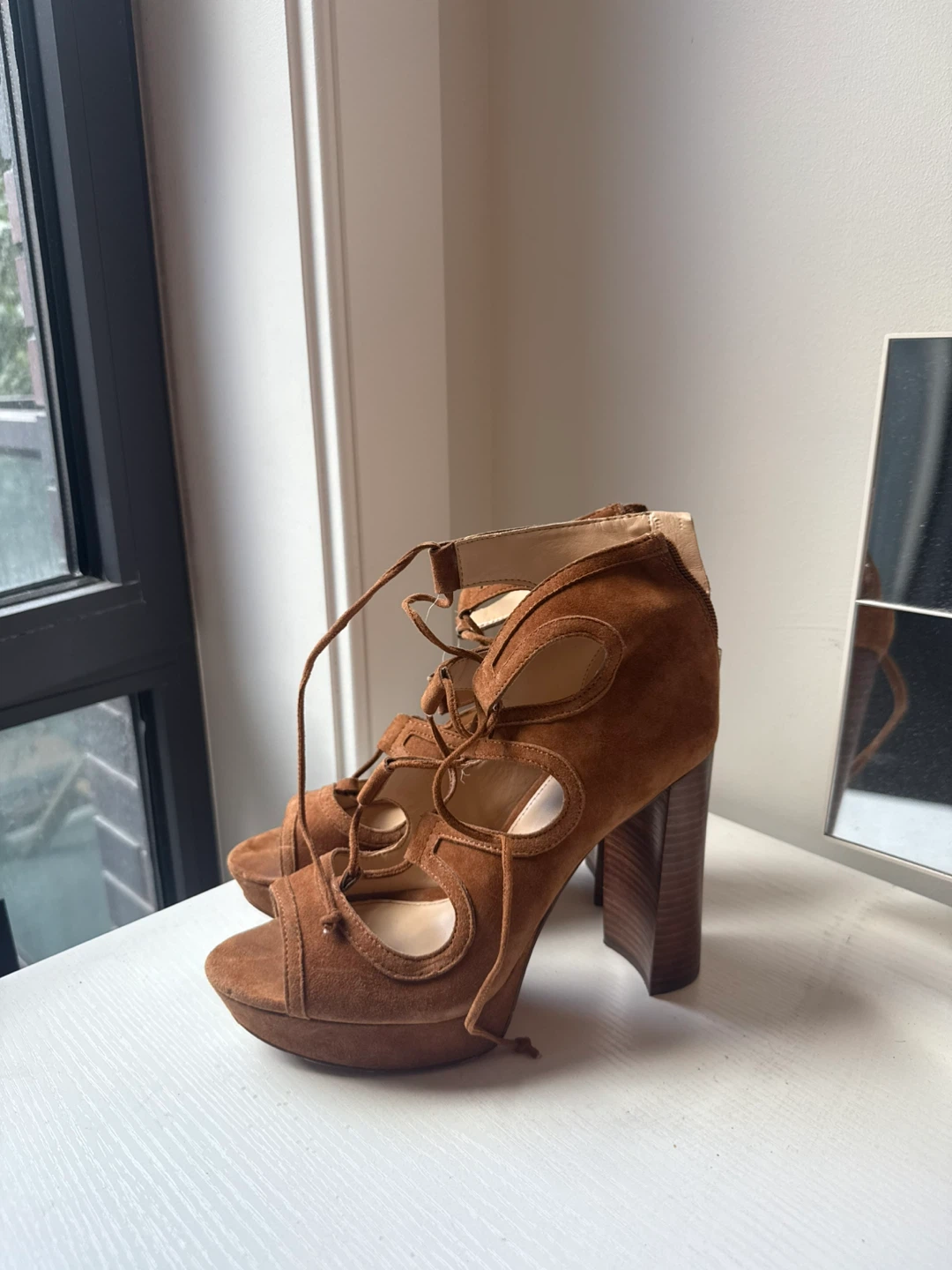 Vince Camuto Tan Suede Lace-Up Platform Heels - photo 3