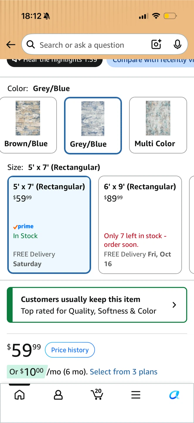 5x7 abstract rectangular area rug, grey / blue / white - photo 3