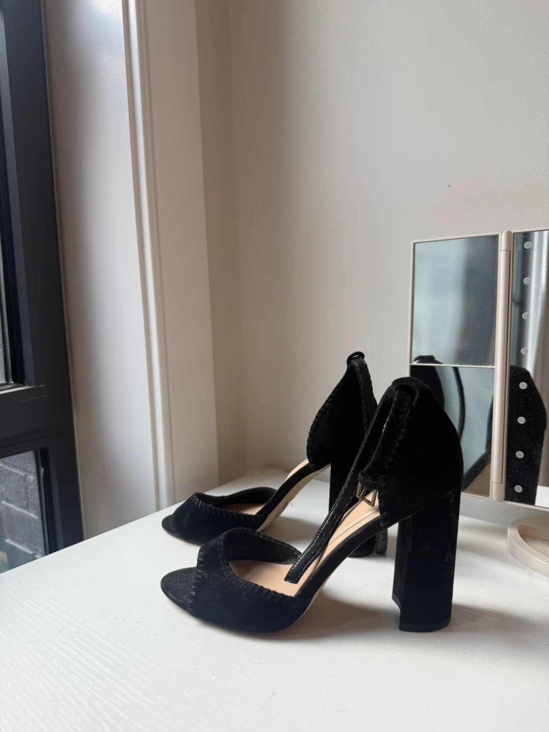 ALDO Black Suede Ankle Strap Heels