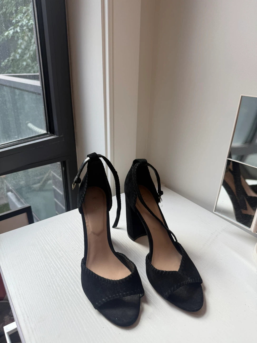 ALDO Black Suede Ankle Strap Heels - photo 2