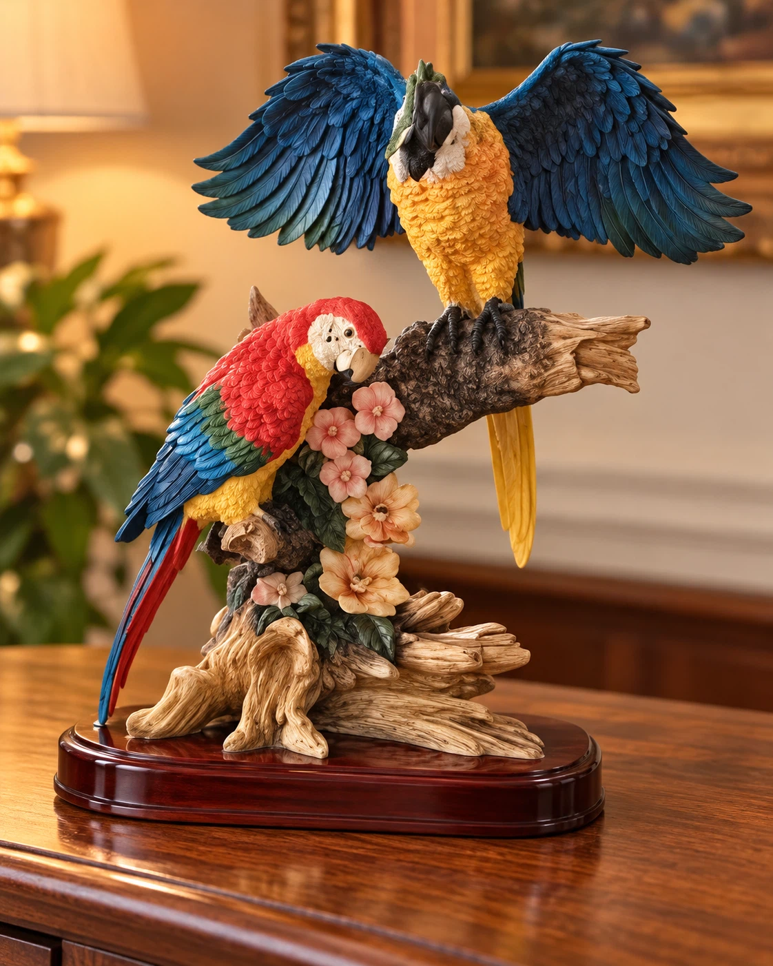 Decorative Two Parrot Figurine on Branch