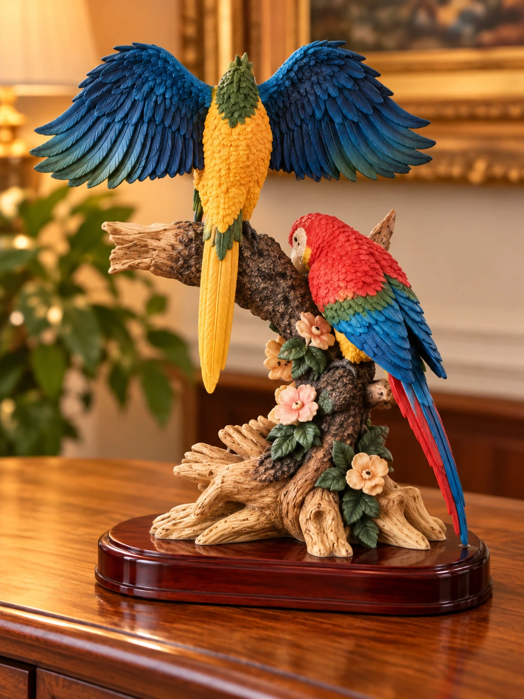 Decorative Two Parrot Figurine on Branch - photo 2