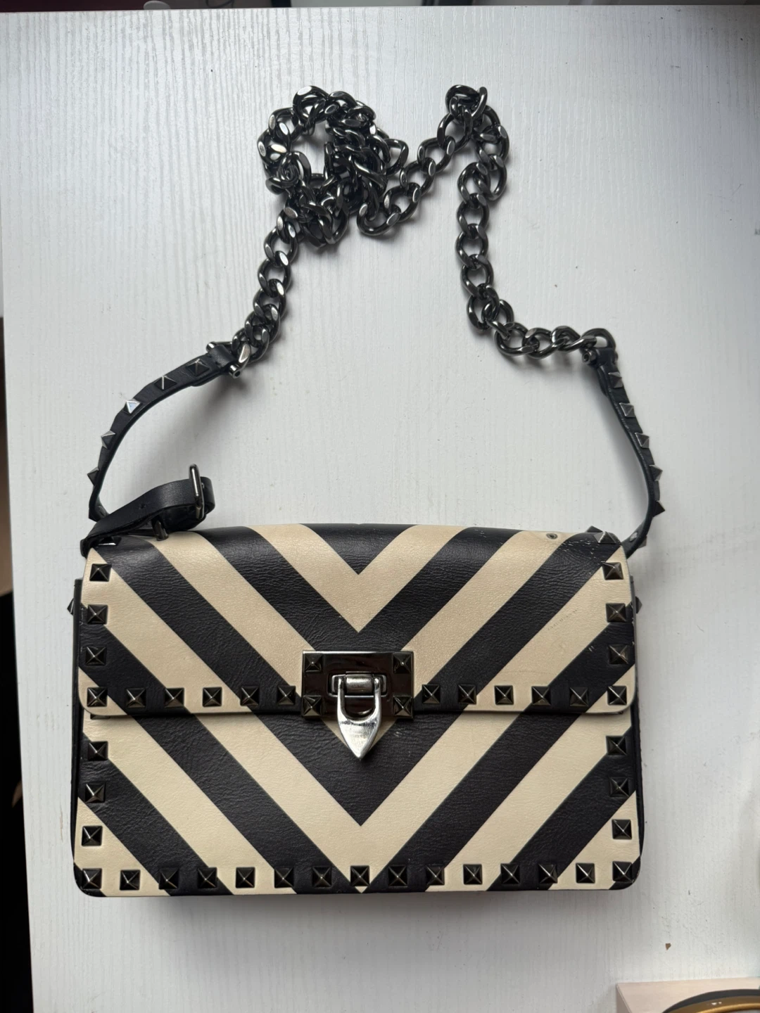 Valentino- Black and White Studded Crossbody Bag