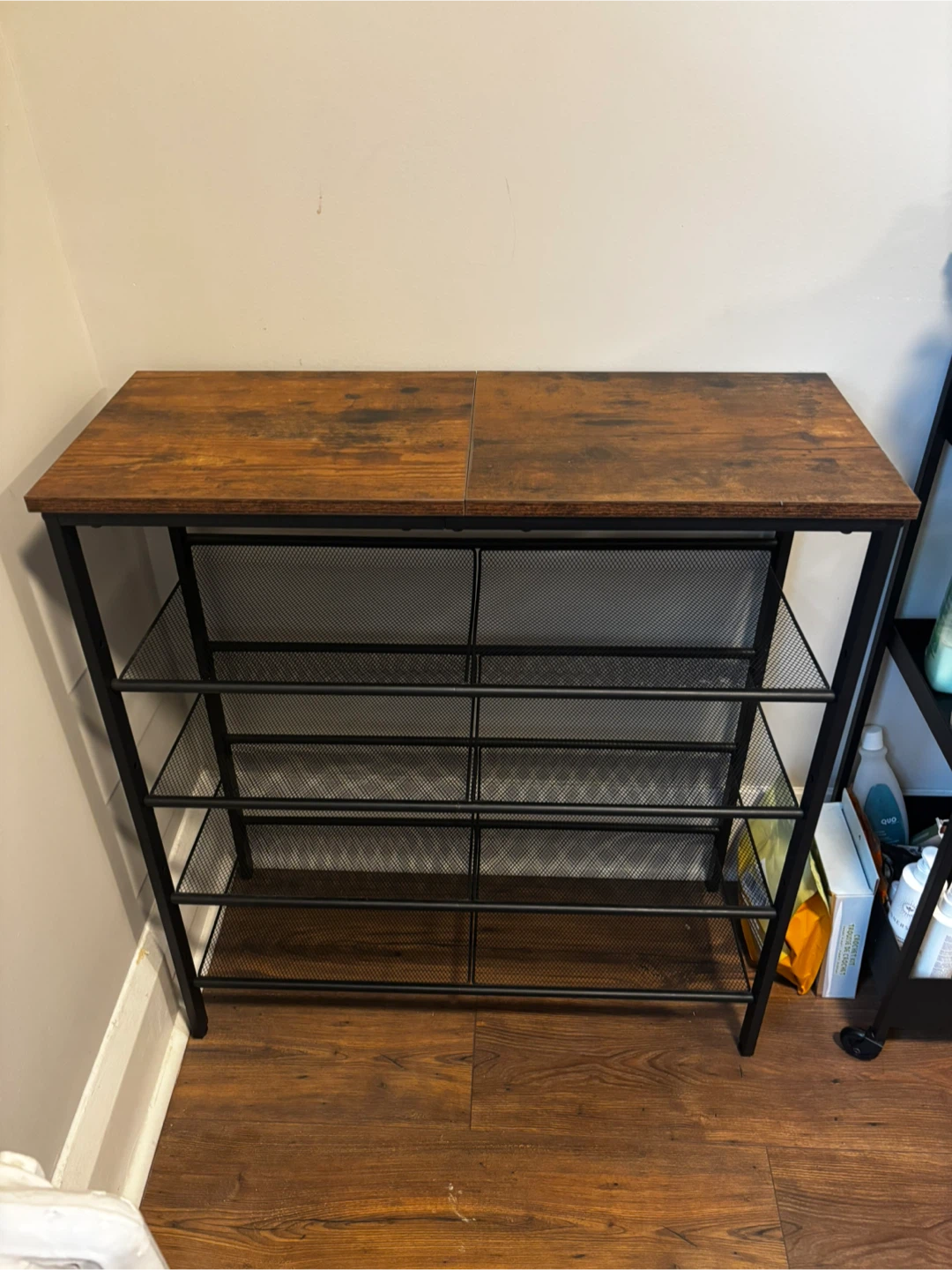 Industrial Style 4-Tier Metal and Wood Shoe Rack