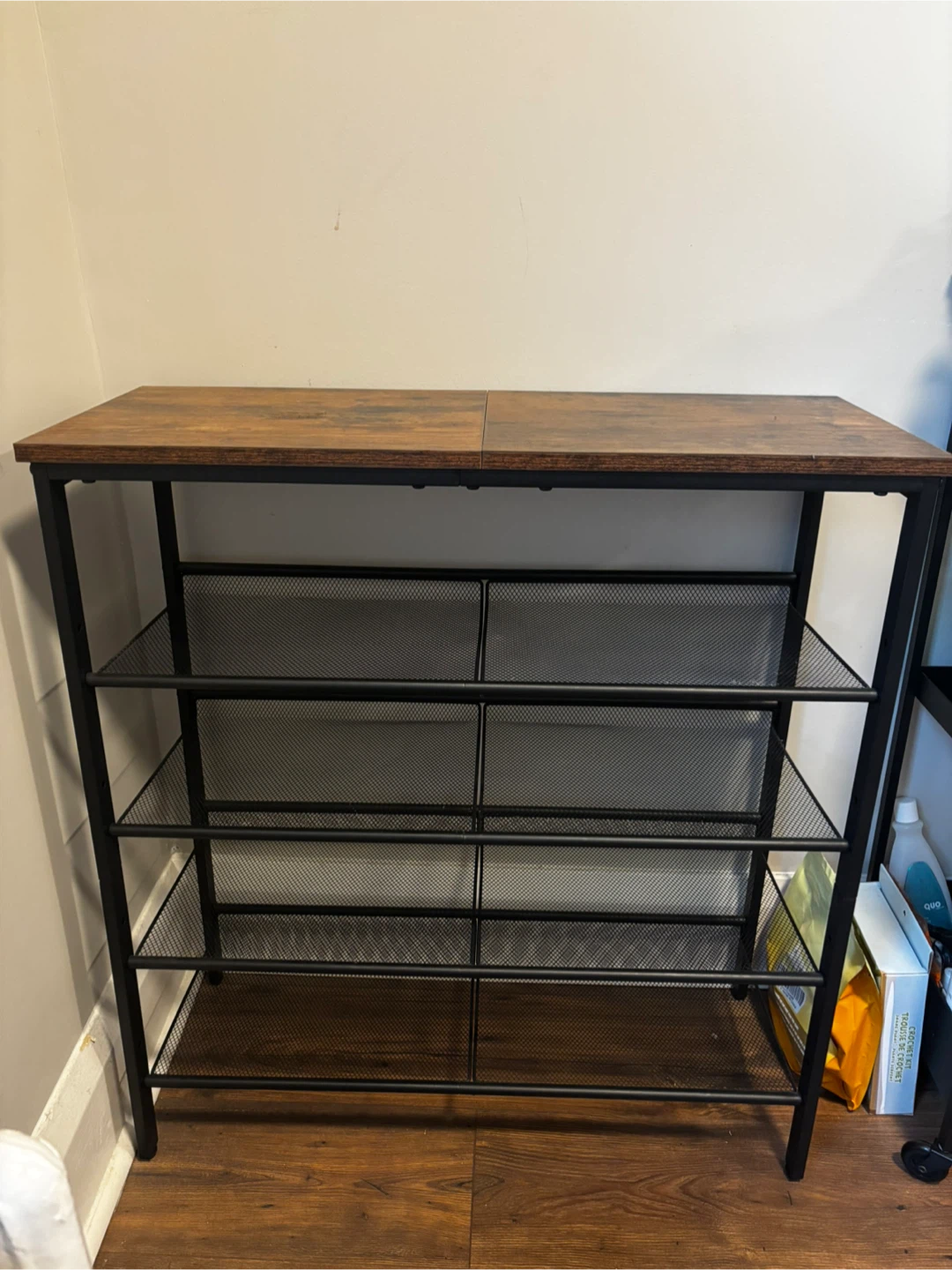 Industrial Style 4-Tier Metal and Wood Shoe Rack - photo 2