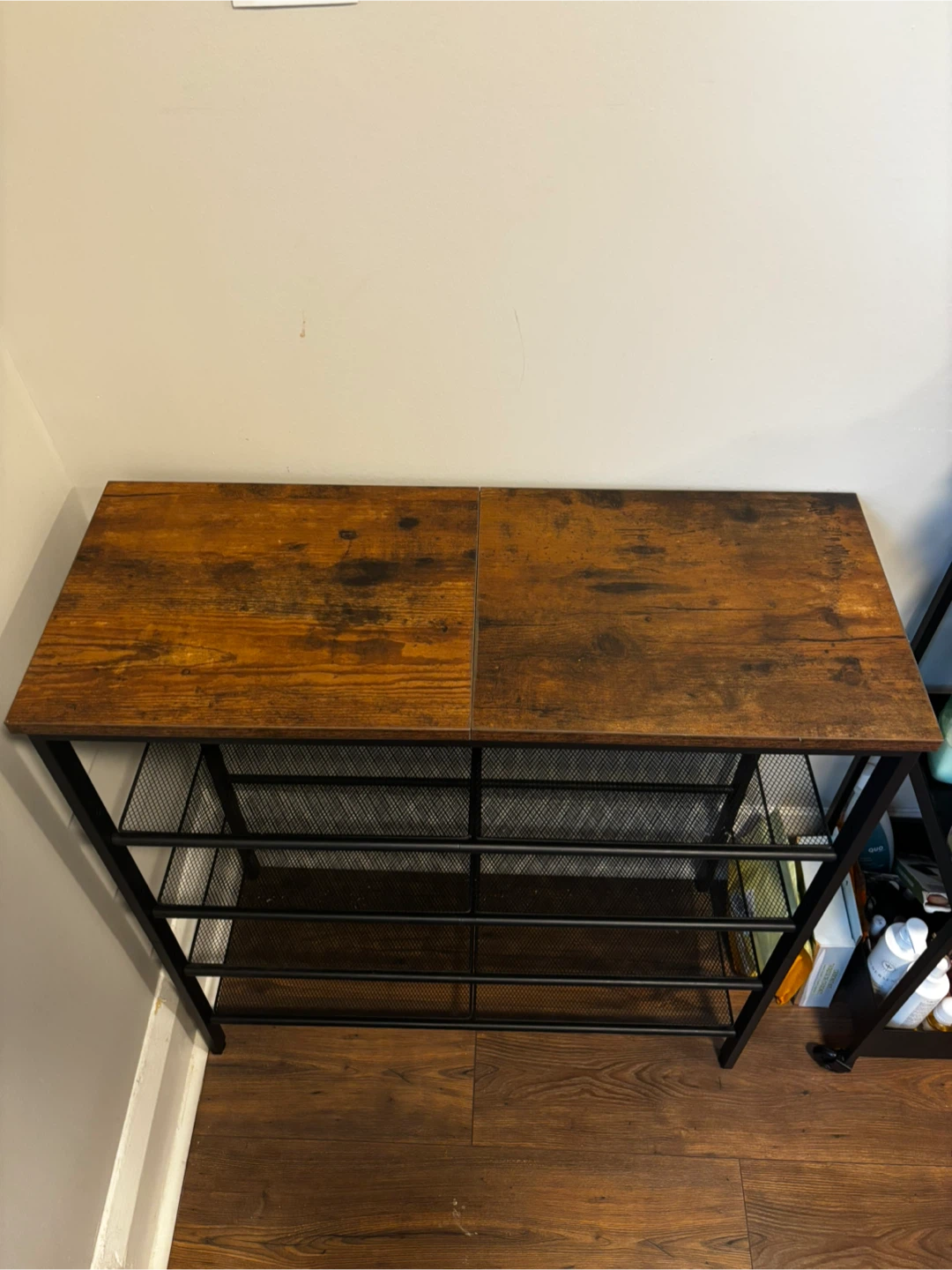 Industrial Style 4-Tier Metal and Wood Shoe Rack - photo 3