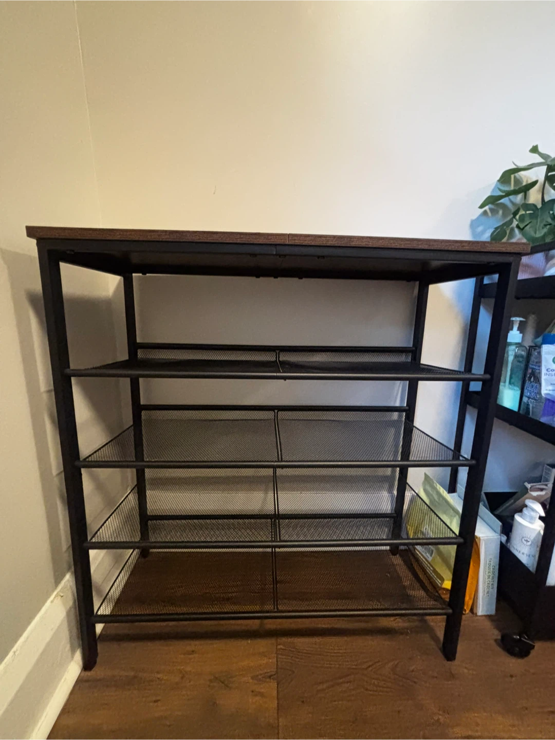 Industrial Style 4-Tier Metal and Wood Shoe Rack - photo 4