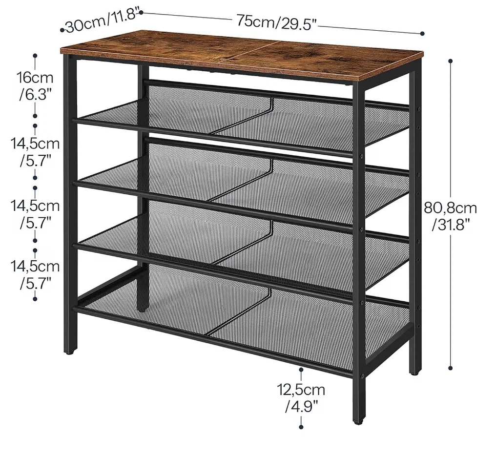 Industrial Style 4-Tier Metal and Wood Shoe Rack - photo 5