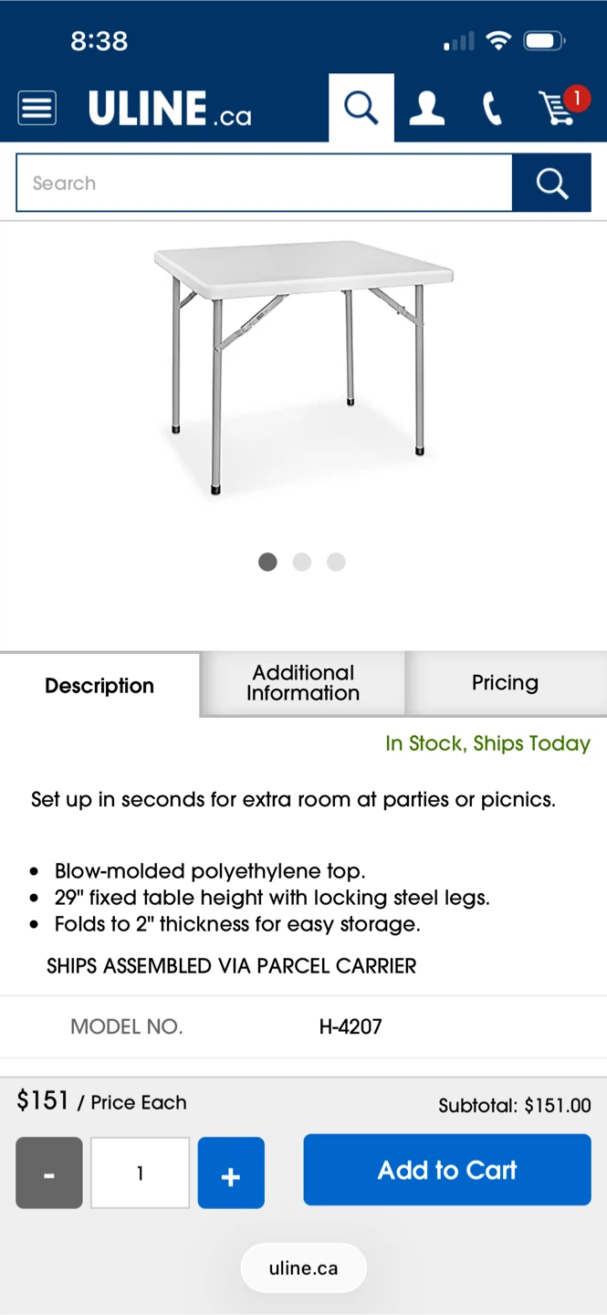 Uline Economy Folding Table 36 x 36 inch