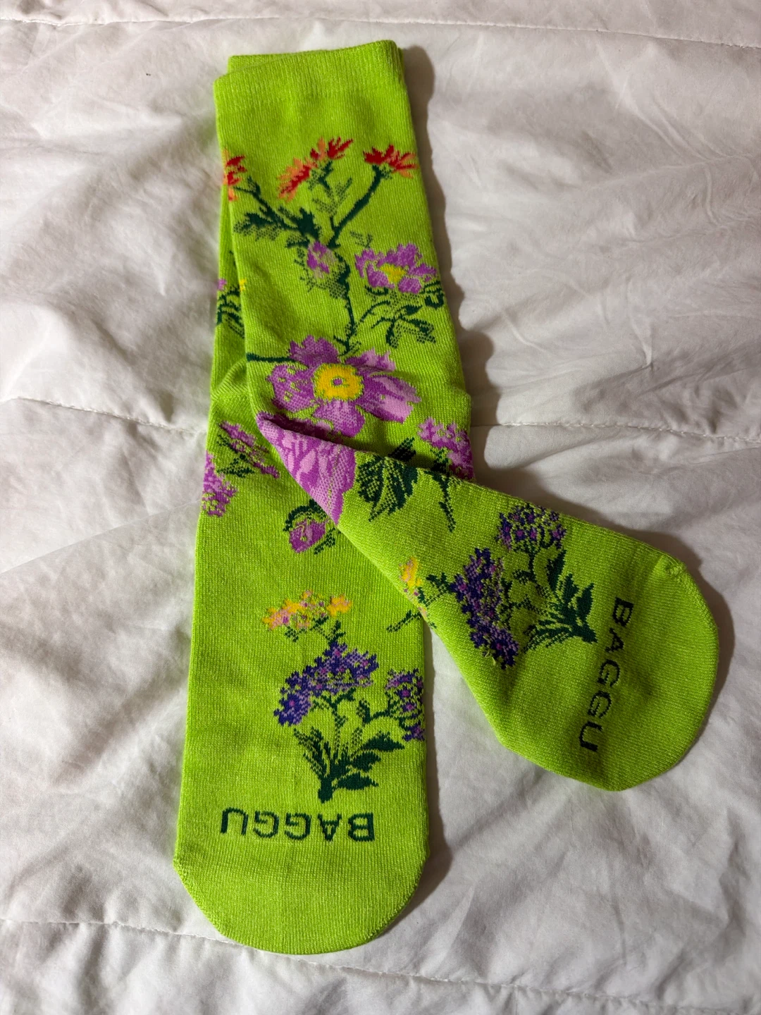 BAGGU Floral Crew Socks - Lime Green