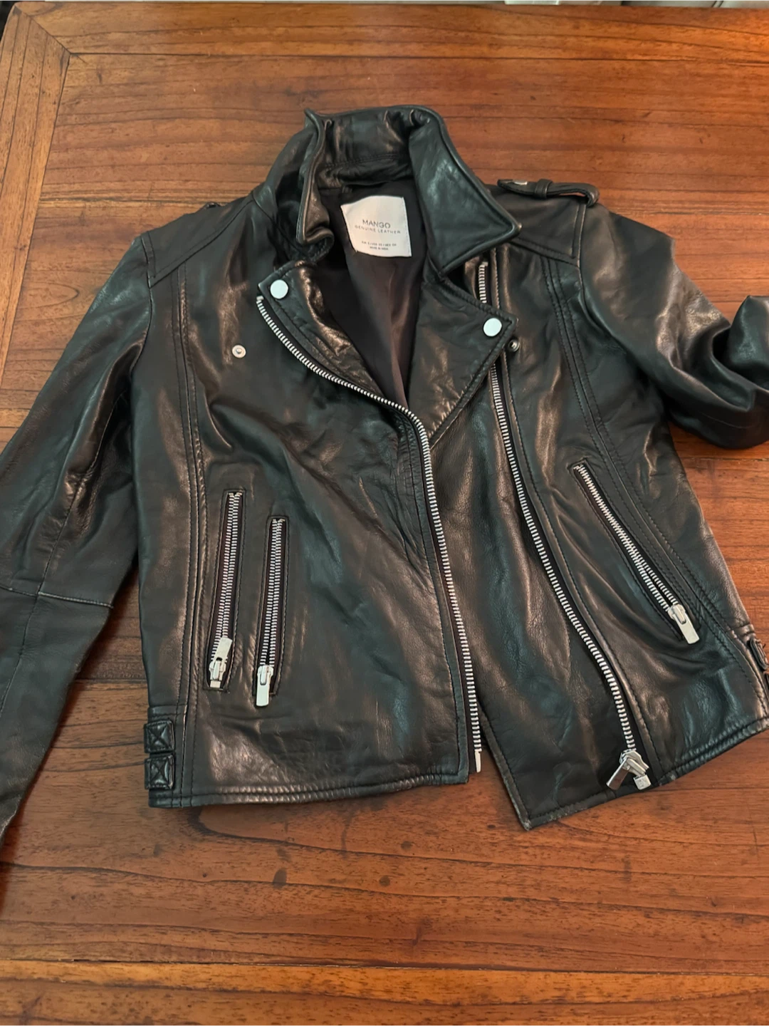 Mango Genuine Leather Biker Jacket - Size S