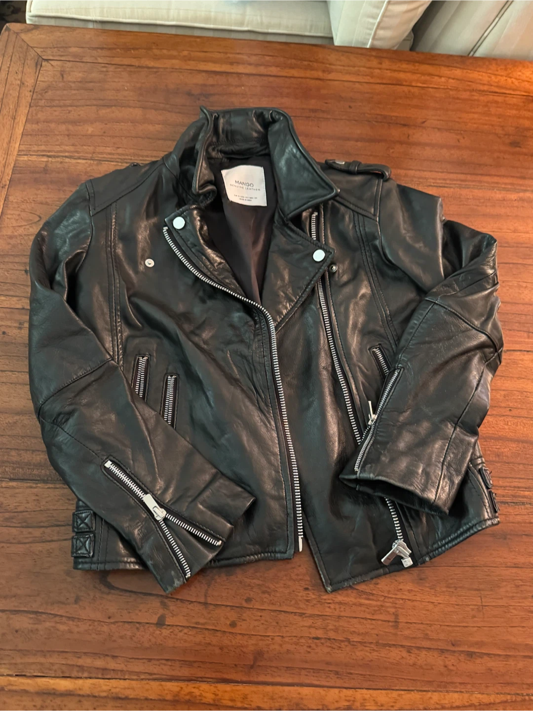 Mango Genuine Leather Biker Jacket - Size S - photo 3