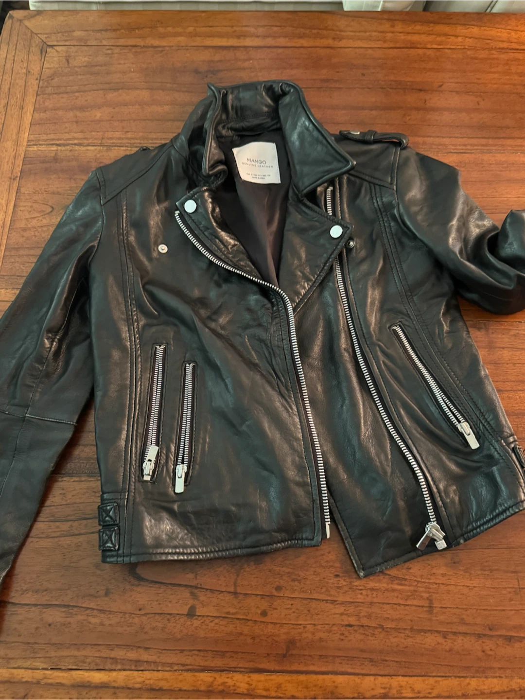 Mango Genuine Leather Biker Jacket - Size S - photo 4