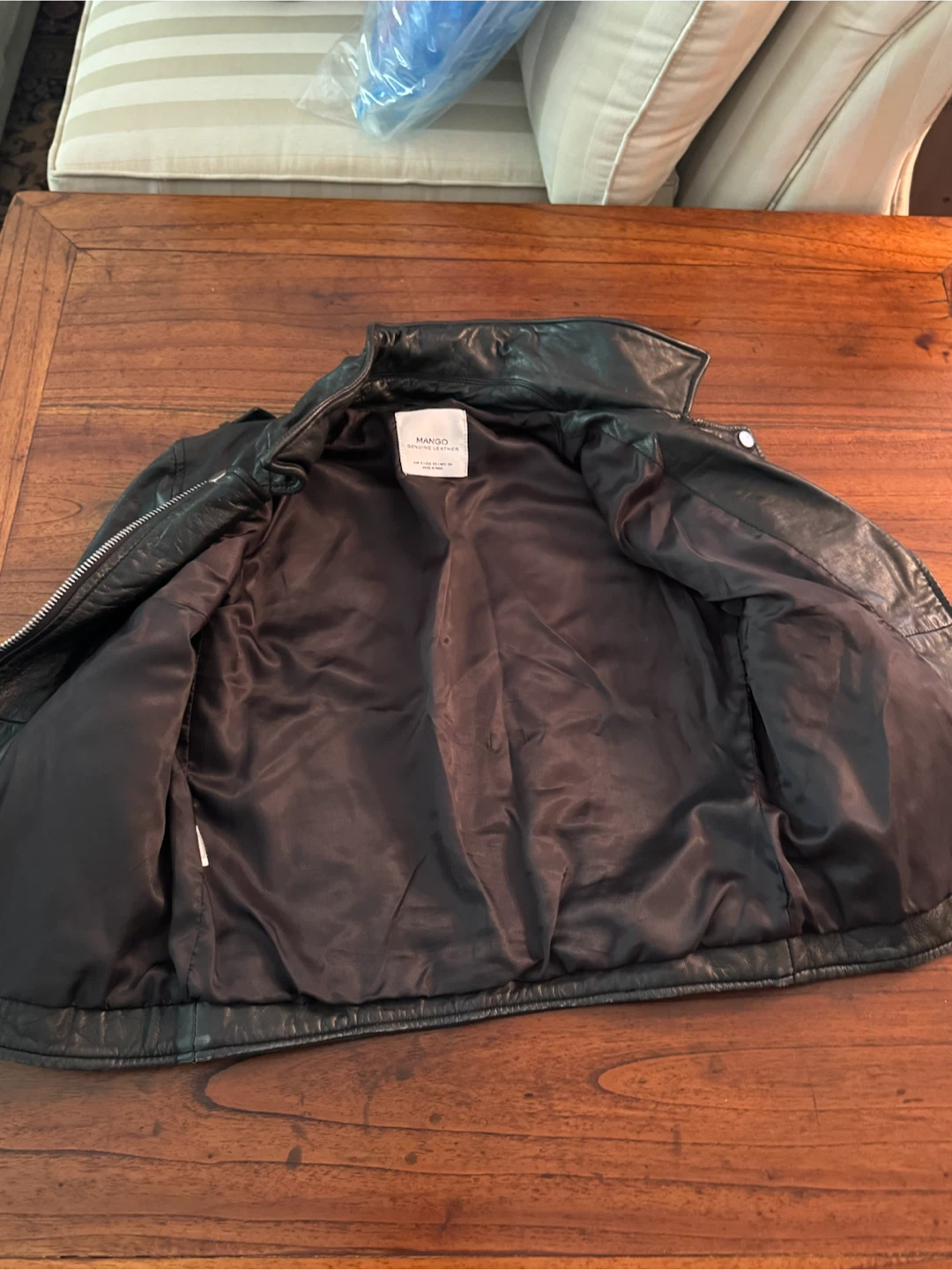 Mango Genuine Leather Biker Jacket - Size S - photo 5