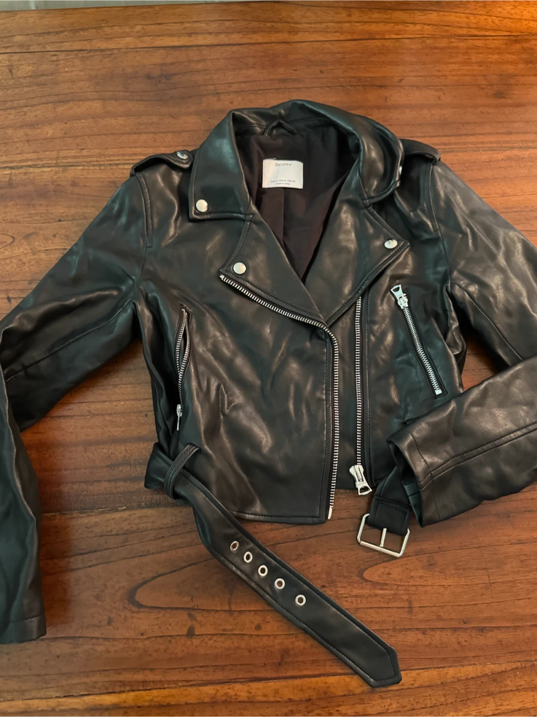 Bershka Black Faux Leather Biker Jacket