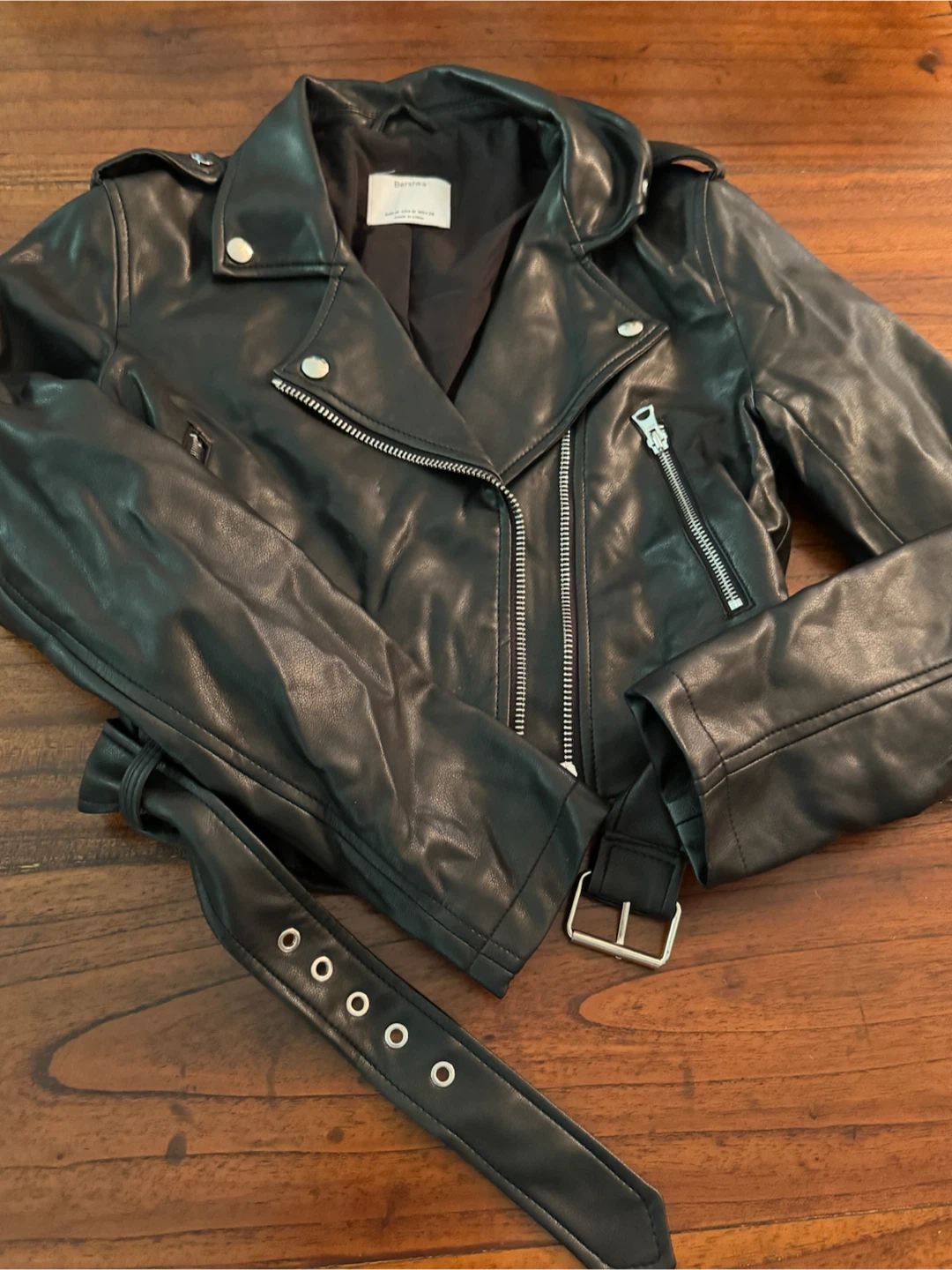 Bershka Black Faux Leather Biker Jacket - photo 2