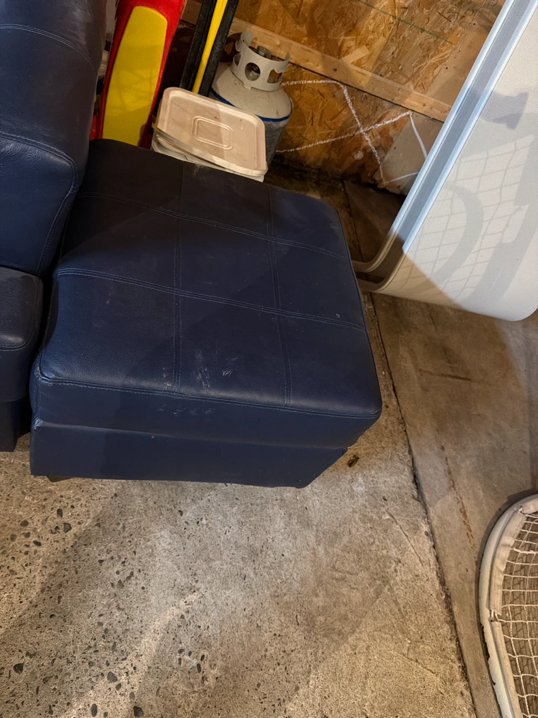 Blue faux leather sofa with ottoman - photo 2