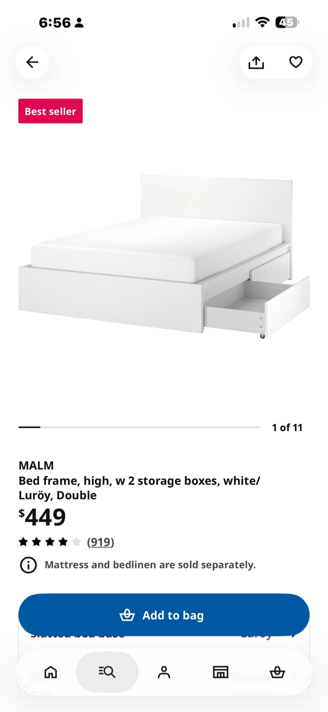 IKEA MALM queen size Bed Frame with 2 Storage Boxes