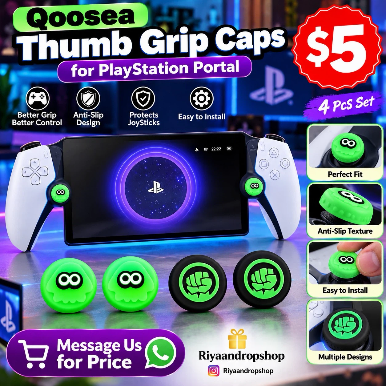 Qoosea Thumb Grip Caps for PlayStation Portal