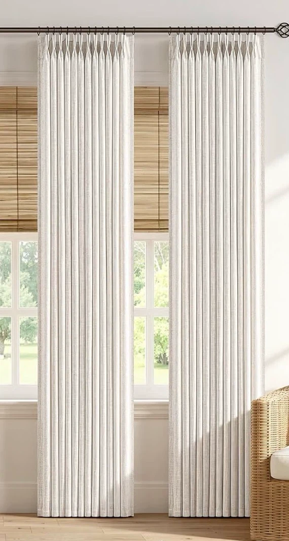 Set of Two Linen-Blend Pleated Curtains 40”W x 96”L