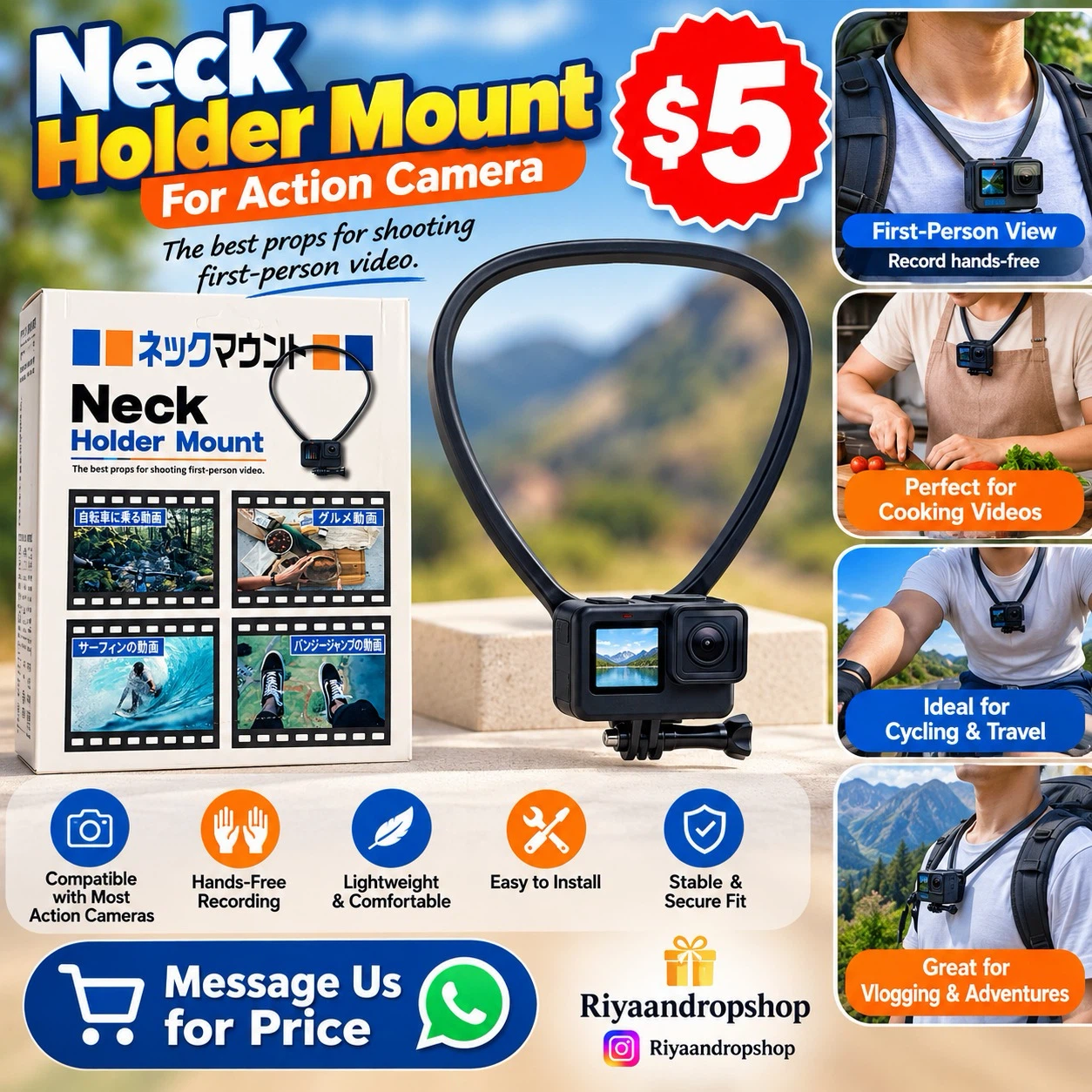 Neck Holder Mount for Action Cameras