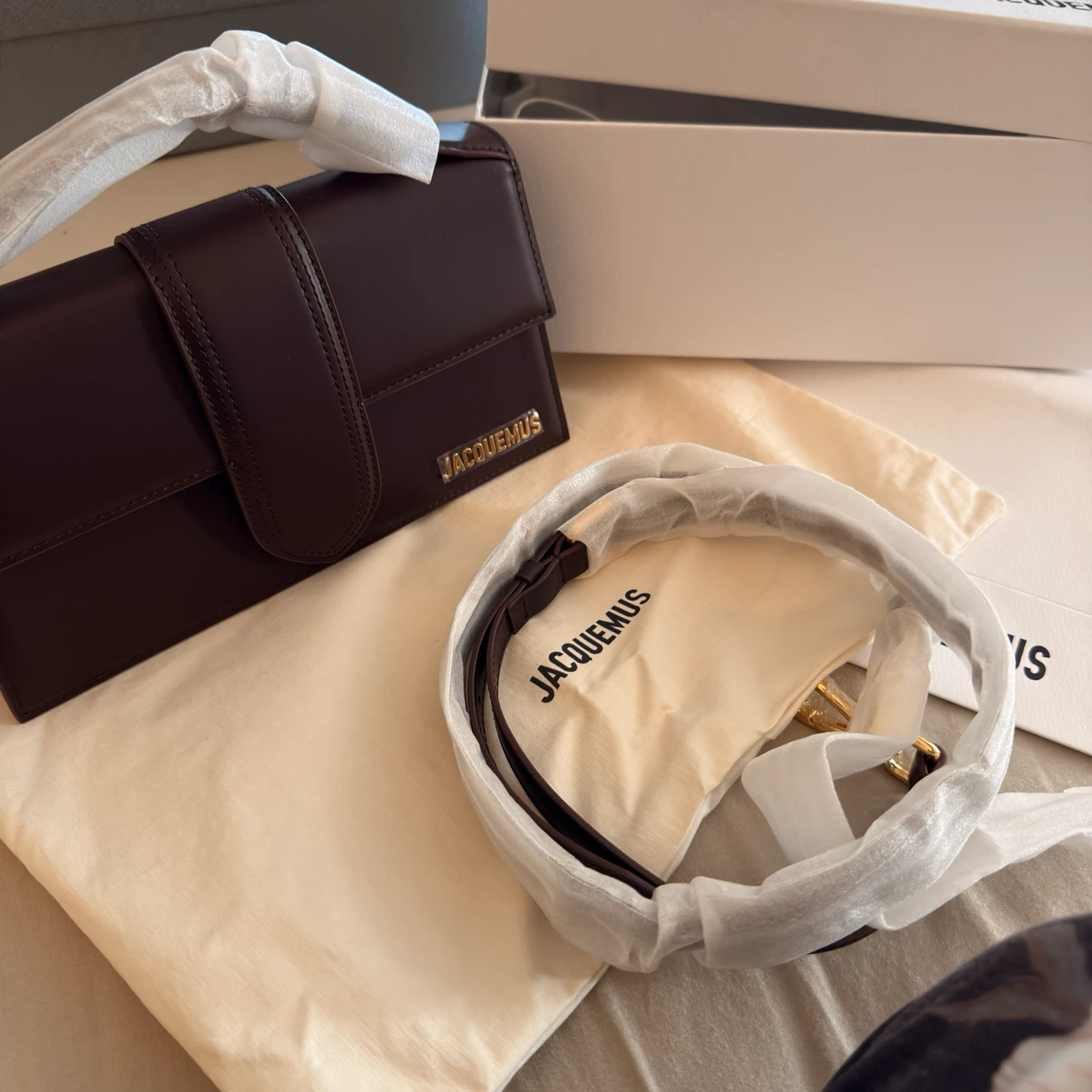 Jacquemus bambino large dark brown leather shoulder bag
