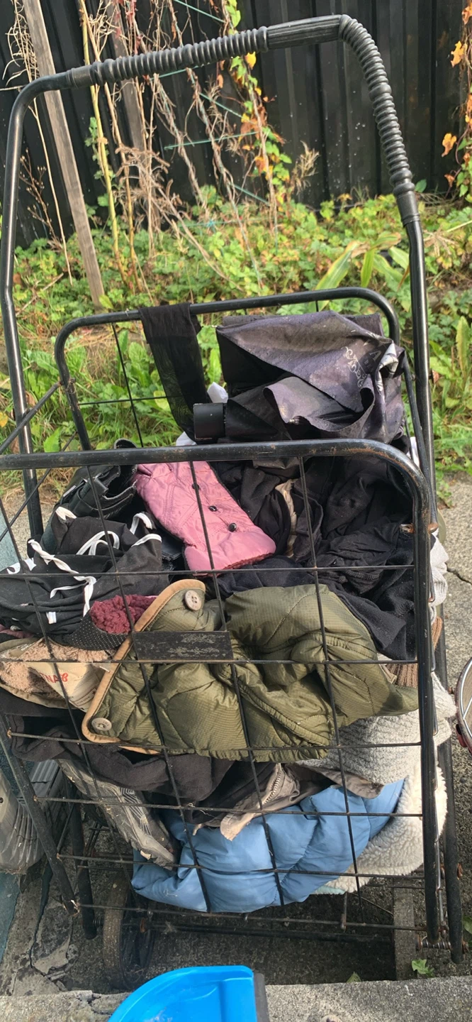 Metal Utility Shopping Cart with assorted woman clothes, etc. - photo 3