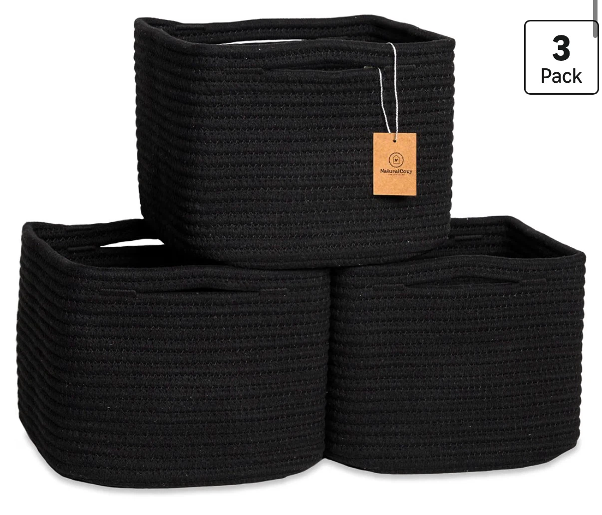NaturalCozy Cotton Rope Baskets 3-Pack
