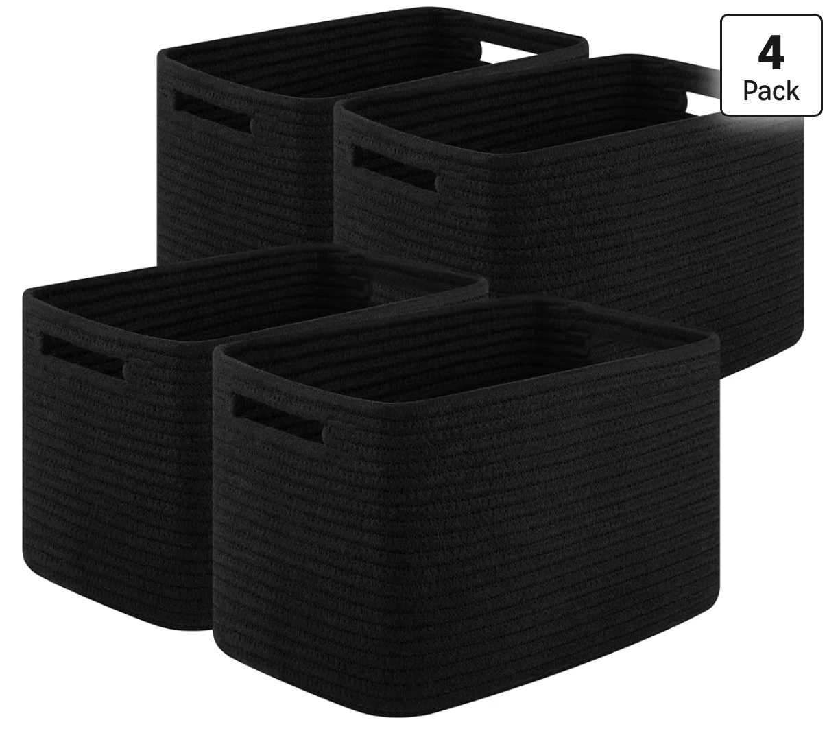 Set of 4 Black Cotton Rope Storage Baskets