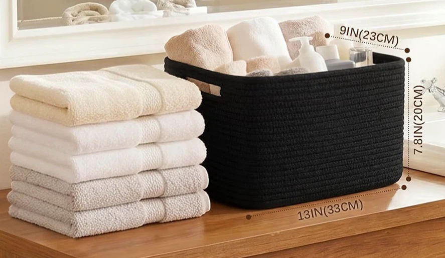 Set of 4 Black Cotton Rope Storage Baskets - photo 2