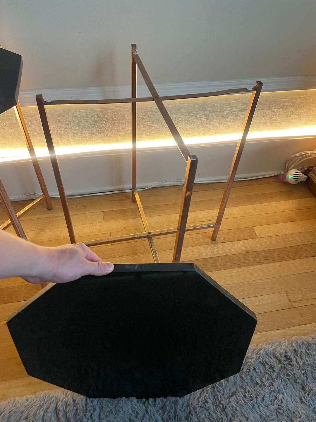 Pair of Granite Octagon Side Tables, Folding Copper Bases - photo 2